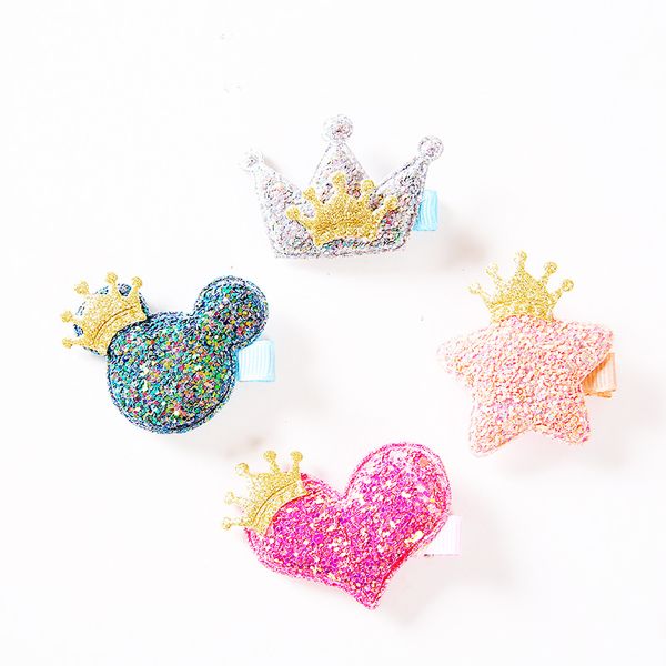 

qi reading new korean children's hairpin headdress small fresh fabric cute side clip five-pointed star hair accessories wholesale a24, Golden;silver