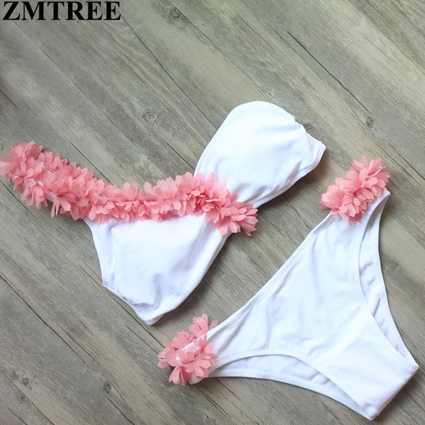 

zmtree 2017 bikini handmade floral bikini set women swimwear off shoulder swimsuit white beach bathing suit biquini swim wear