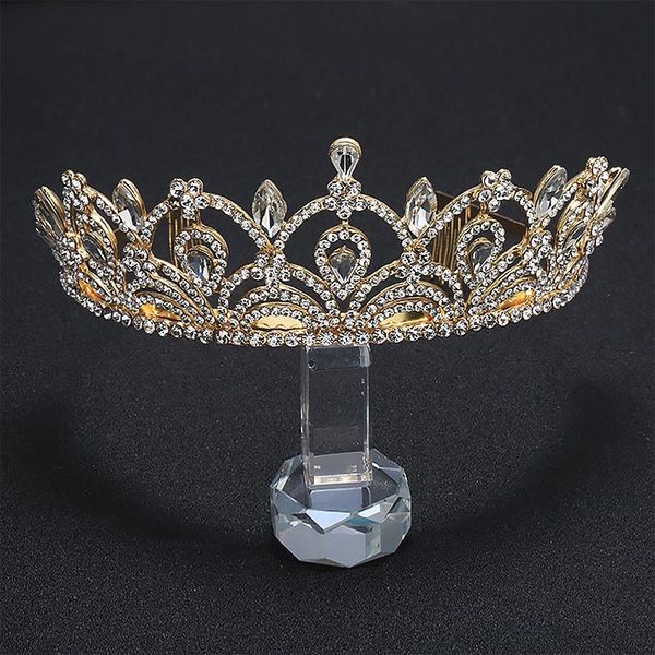 

gold rhinestone crystal bride crown diadem coronal headpiece princess tiara with comb wedding bridal hair jewelry accessories vl, Golden;white