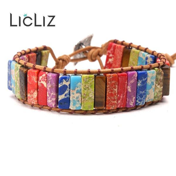 

licliz 2019 new fashion multi color natural stone chakra wrap bracelets for women one layer leather bracelet pulseras lpb0502, Golden;silver