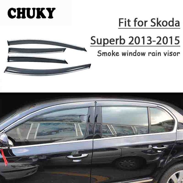 

chuky 4pcs abs car styling window sun visors awnings shelters rain shield for skoda superb 2013 2014 2015 auto accessories