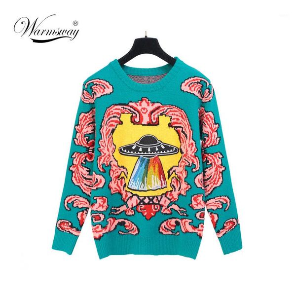 

wholesale-women new vintage warm sweaters ufo clouds jacquard pullovers winter autumn knitted retro loose blusas ws-2471, White;black