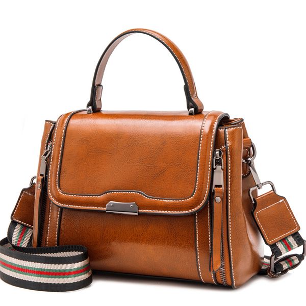 

2020 new fashion oil wax women's leather bags european and american style all-match ribbon portable shoulder/crossbody bag