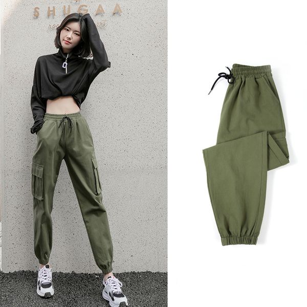 

spring / summer 2020 trendy bf style leggings loose harlem pants women's ins straight high waist casual pants, Black;white