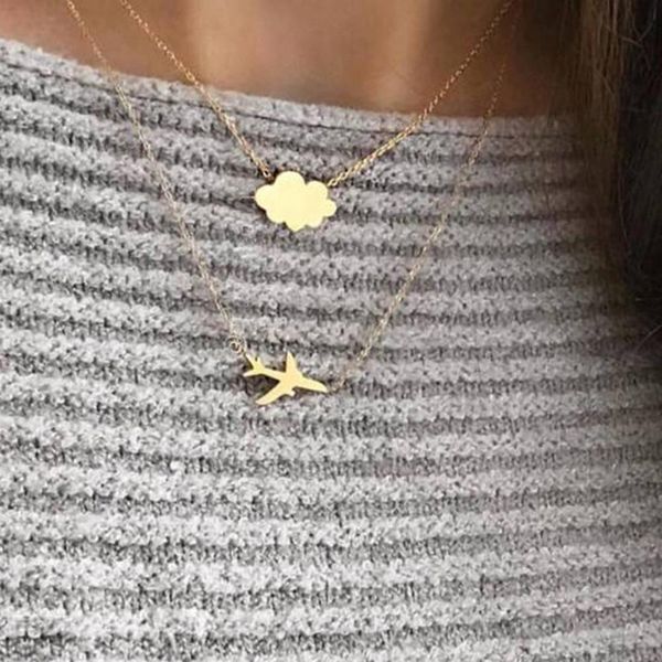 

fashion women cloud airplane pendant double layer necklace jewelry gift new, Silver