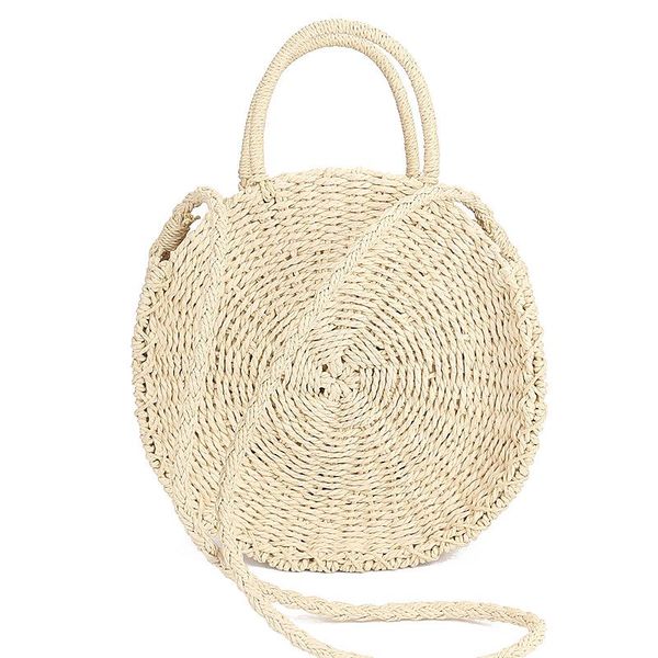 

handmade rattan woven round handbag vintage retro straw knitted messenger bag lady fresh handbag summer beach tote beige
