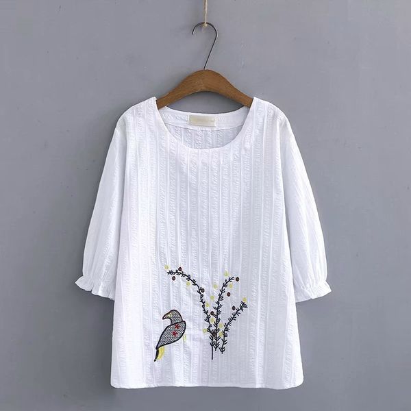 

plus size women t shirt half sleeve casual shirts embroidery white