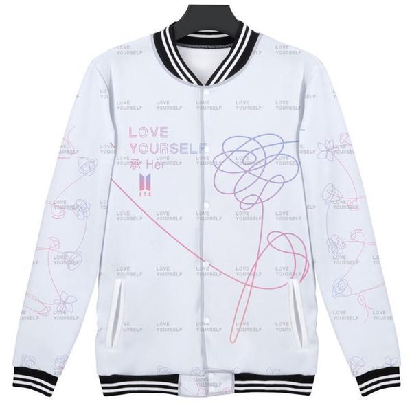 

kpop bts love yourself 3d printed college baseball jacket moletom feminino korean streetwear hiphop harajuku sweatshirts hoodies, Black