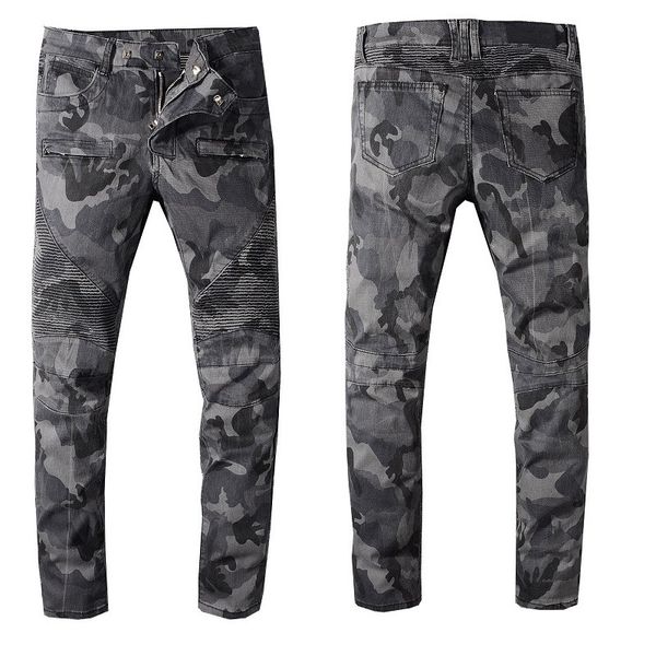 

new big waist bal mens designer fashion jeans camouflage light trousers cowboy famous brand zipper designer hip hop denim, Blue