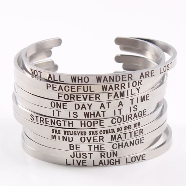 

2017 new 4mm bands stainless steel bar engraved positive inspirational quote cuff mantra bracelet bangle for men bangle luxury, Black