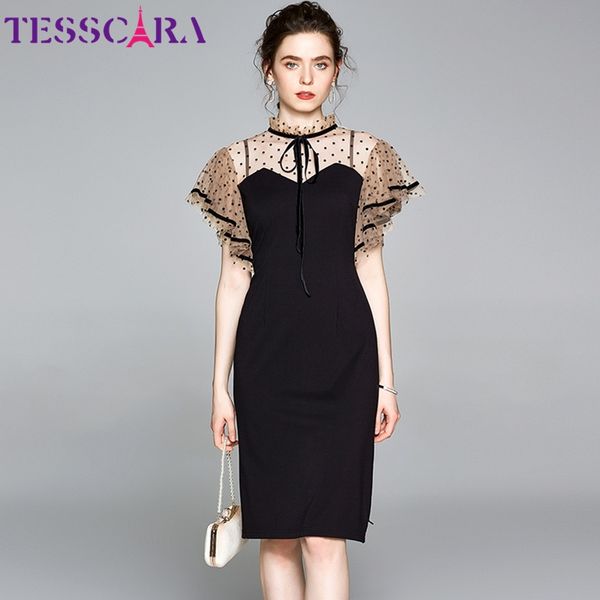 

tesscara women summer elegant mesh pencil dress festa wedding cocktail party robe femme vintage designer vestidos, White;black