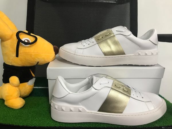 

original designer men shoes fashion gold striped leather low to help all white men and women casual shoes size 35-46, Black