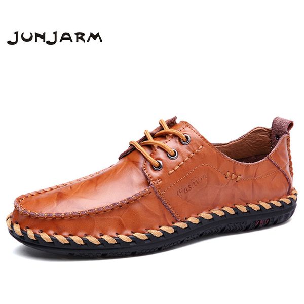 

junjarm 2019 handmade men loafers luxury cow split leather men casual shoes brand leather shoes slip on flats, Black