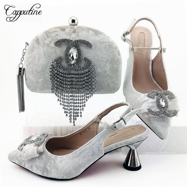 

charming party set white high heel shoes and purse bag sets elegant pumps with purse mm1087 heel height 7cm, Black