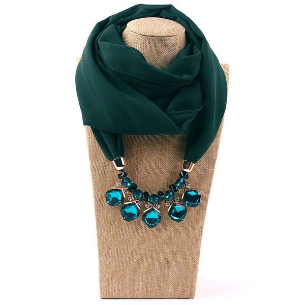 

vintage scarf for woman european and american style wrap fashion lady multicolor rhinestone beads plain chiffon alloy pendant scarves lsf084, Blue;gray