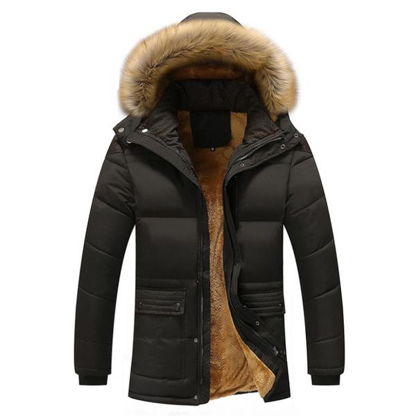 

winter men's casual cotton jacket warm jacket solid color hooded cashmere large size parkas coat 5xl, Black;brown