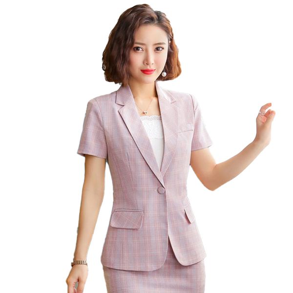 

2020 ladies pink blazer women jackets short sleeve female elegant formal office work wear clothes style blazers and jackets, White;black