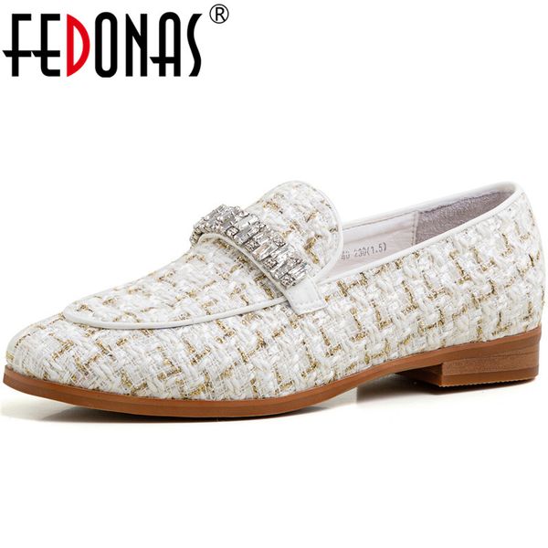 

fedonas women cloth shoes round toe thick heels 2020 spring new rhinrstone glitters sweet fashion prom shoes woman, Black