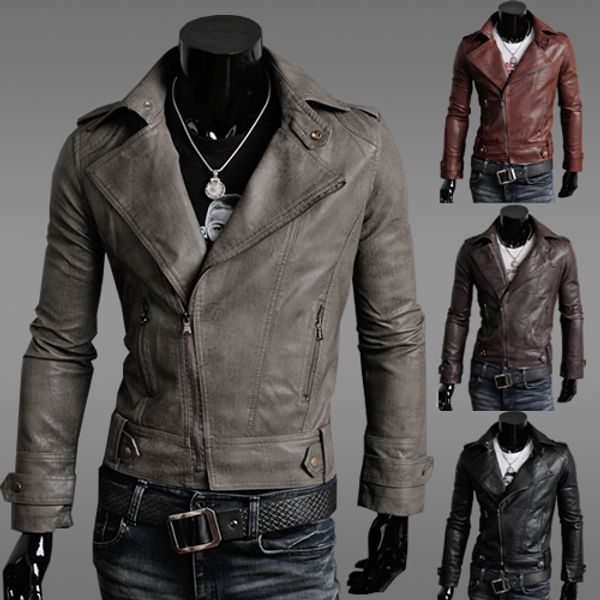 

2015 new autumn winter slim fit men jacket casual men motorcycle jackets men's leather jacket coats, Black