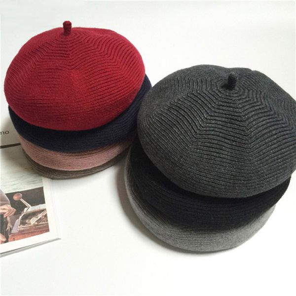 

winter hat for women girl's wool knitted beret fashion brand warm winter flat caps berets hat wearing drop shipping, Blue;gray
