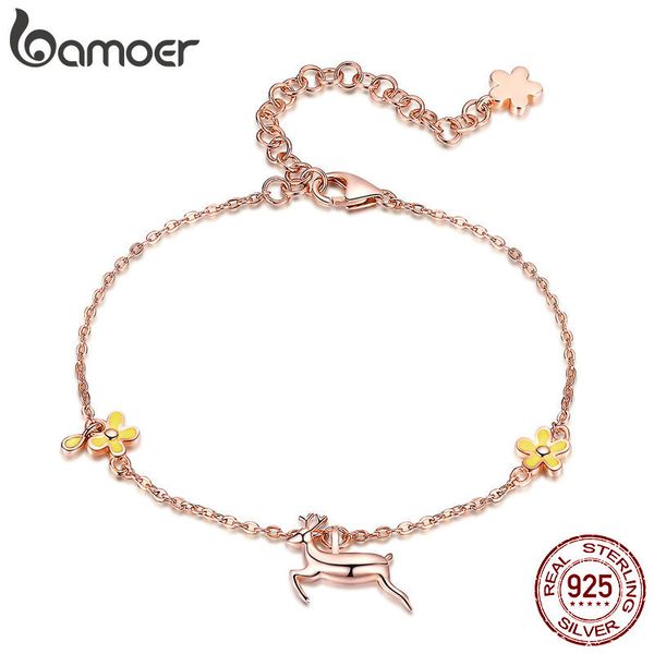 

bamoer new arrival 925 sterling silver running elk deer rose gold color women chain bracelets for women fine jewelry bsb002, Golden;silver