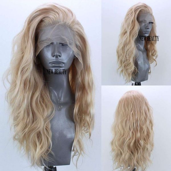 

New free part simulation human hair Mixed Blonde Lace Front Wigs For Women soft Synthetic loose wave Cosplay Wig Heat Resistant, Blonde color like pictures show