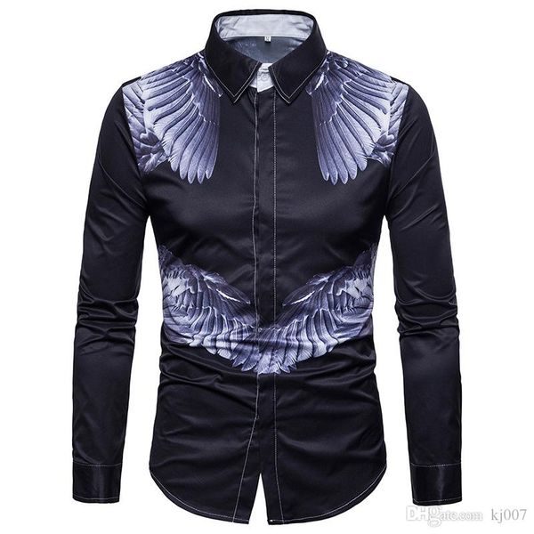 

новая повседневная мода рубашка мужская рубашка поло крылья печати casaul рубашки для мужчин большой размер рубашки с длинными рукавами личн, White;black