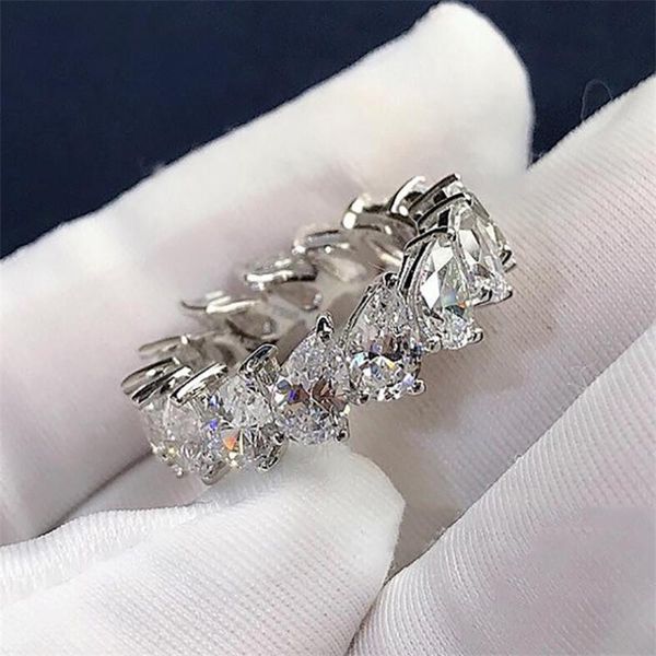 

2020 new arrival women's fashion jewelry 925 sterling silver water drop pear cut white z cz diamond women wedding bridal ring gift, Slivery;golden