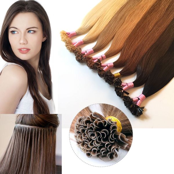 

u tip/nail tip glue real remy human hair extensions keratin pre bonded invisible soft hair extensions 50strands 50g, Black