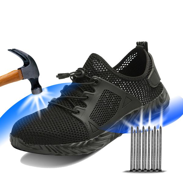 

yadibeiba lightweight steel toe safety working shoes with steel toe cap men indestructible safety shoes breathable boots, Black
