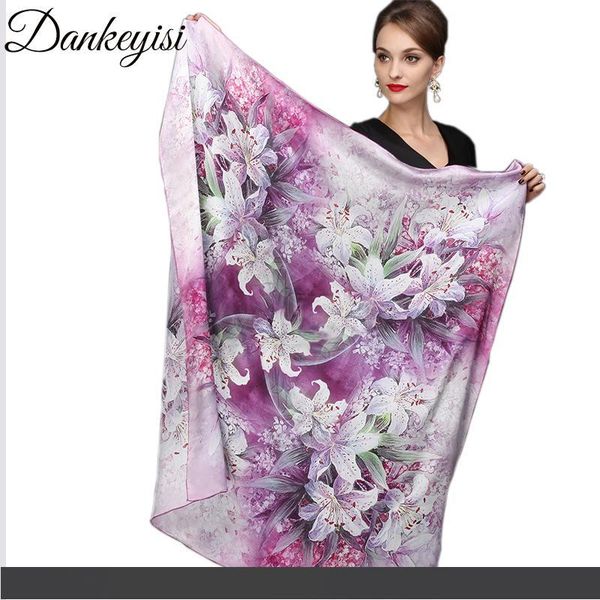 

dankeyisi 110*110cm 100% silk big square silk scarves fashion floral printed shawl sale women genuine natural silk scarf shawl y18102010, Blue;gray