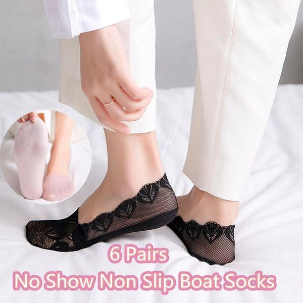 

womens summer lace antiskid invisible short socks breathable no show socks non slip flat boat line 6pairs dropship 2020, Black;white
