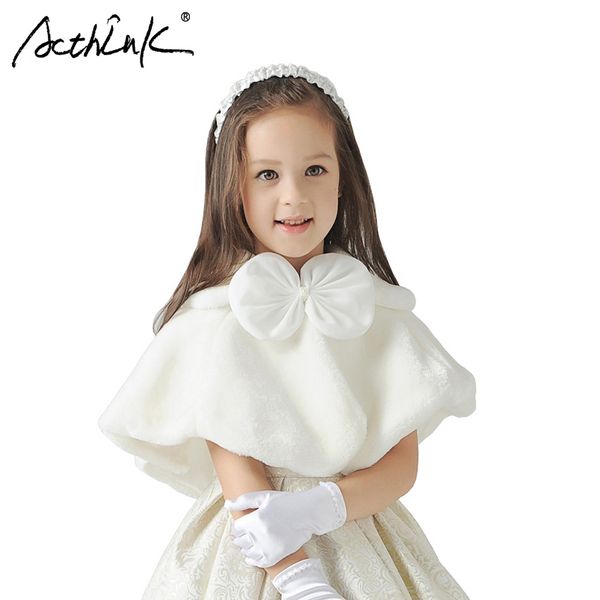 

acthink 2018 new girls winter wedding dress faux fur bolero brand baby girls formal short coat kids warm cape coat, c266, Blue;gray