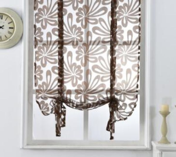 Kitchen Short Curtains Jacquard Roman Blinds Floral White Sheer