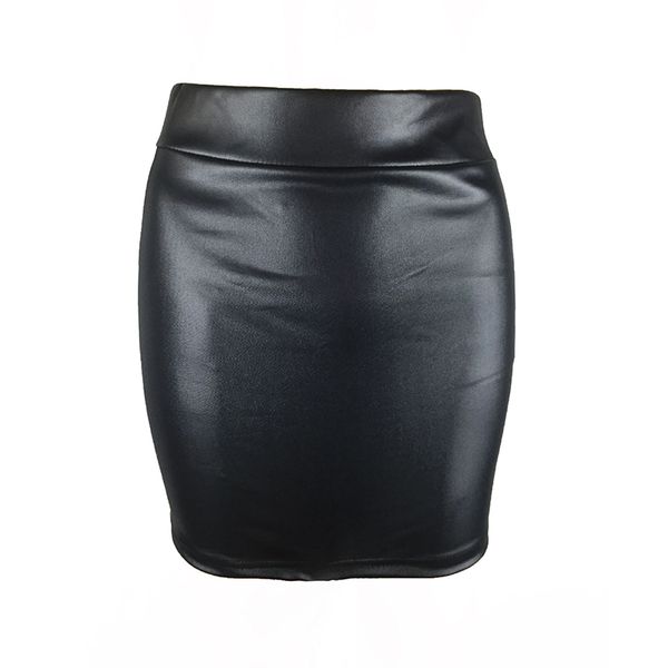 

skirt women faux leather pleated lady work pencil skirt bodycon high waist mini, Black