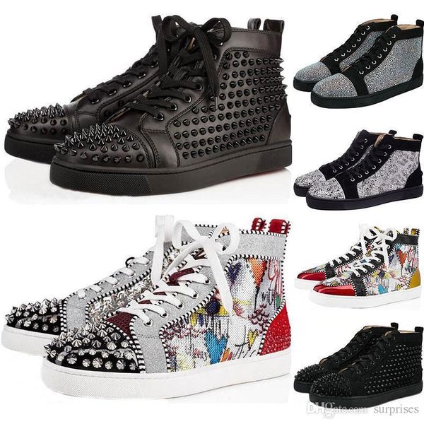 

designer shoes brand studded spikes flats shoes red bottoms shoes luxury mens womens party lovers genuine leather sneakers size 36-46