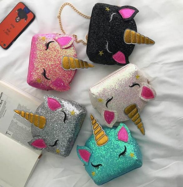 

5 стилей unicorn цепи плеча сумки bling блестки мультфильм crossbody сумка детей сумка мешок монет благосклонности партии дар by1368, White