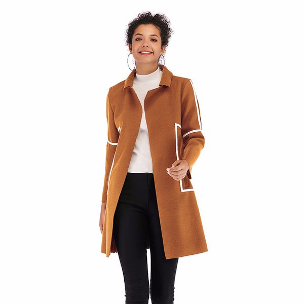 

aphrodite home woman coats winter loose thicken turn down collar pocket long sleeve trench outwear long coat wool coat female, Black