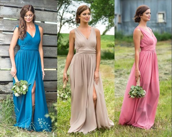 

новое прибытие дешевые дешевые платья невесты розовый v шеи длиной до пола складки фрейлина платья bm0625, White;pink