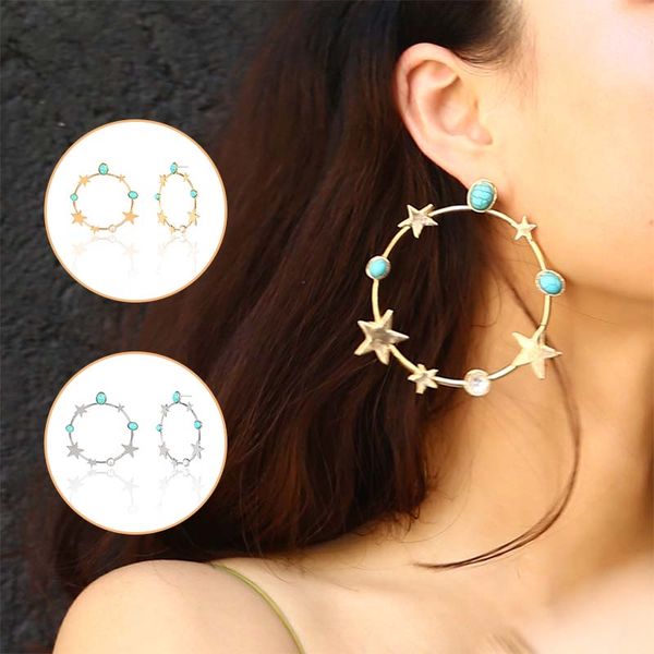 

fashion women's jewelry personality new big earrings bohemian retro star geometric earrings accessories gifts, Golden;silver