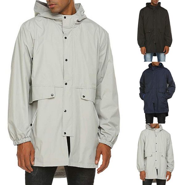 

2019 men casual solid hooded jacket windbreaker trench coat men's autumn waterproof breathable rain hood outwear clothes, Black;brown