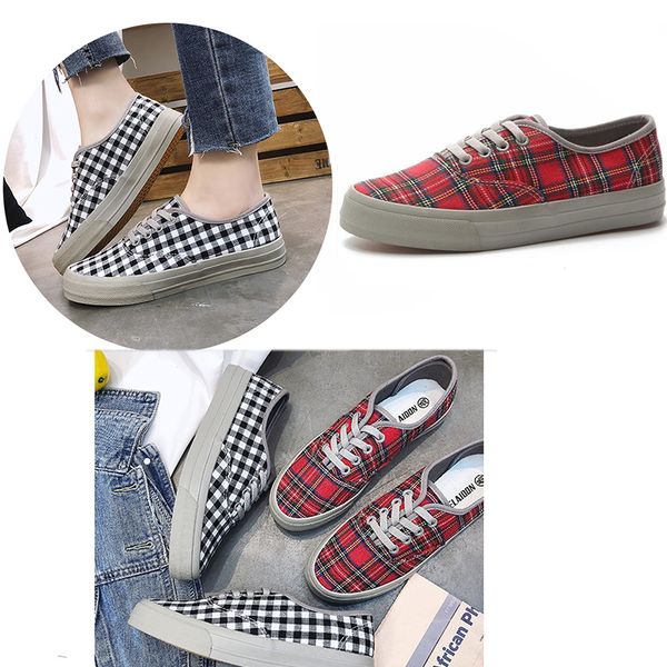 

canvas shoes women's spring and summer new korean retro plaid shoes student lace up sports sneakers sports sneakerssports sneakers trai, Black