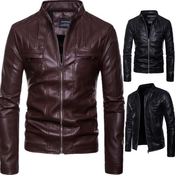 

2018 new arrival brand motorcycle leather jacket men jaqueta de couro masculina casual men's leather jackets coats male clothing, Black