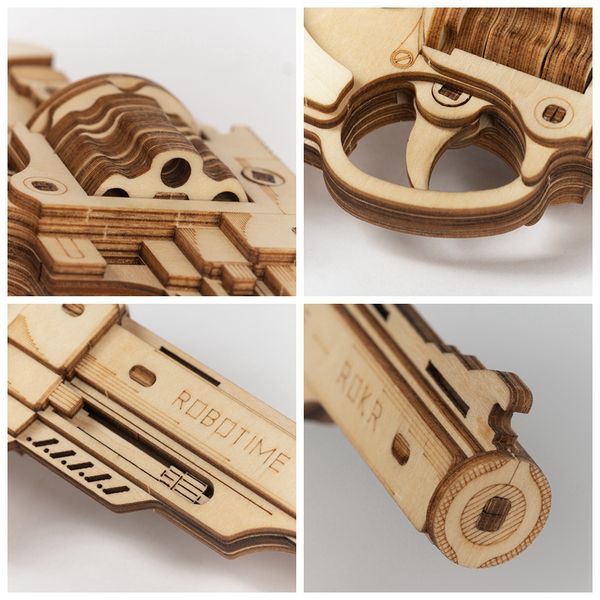 

102pcs diy 3d revolver with rubber band bullet wooden gun puzzle game popular toy gift for children adult