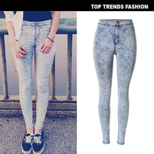 

women's jeans 2021 fashion skinny denim pencil woman elastic high waist quality trousers solid color stretch washed jean female, Blue