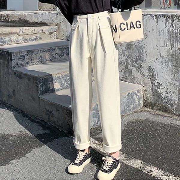 

pants women loose denim jeans simple casual solid ladies trousers high waist straight jeans pants wide leg 2020 spring, Blue