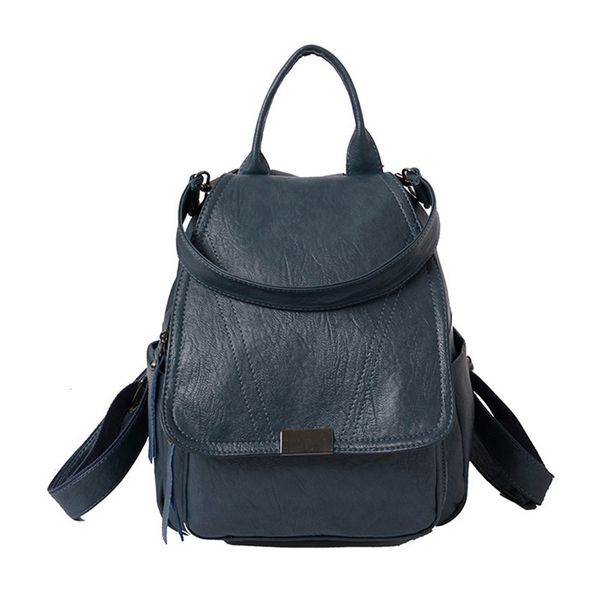 

casual backpack ladies pu leather bagpack women multifunctional backpacks female durable daily travel bag blue