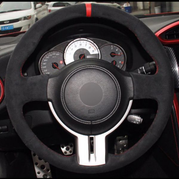 

black suede red marker car steering wheel cover for toyota 86 2012-2015 subaru brz 2012-2015
