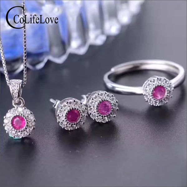 

fashion natural gemstone jewelry set for party 3mm diameter natural sri lank sapphire ring earrings pendant solid silver jewelry, Black