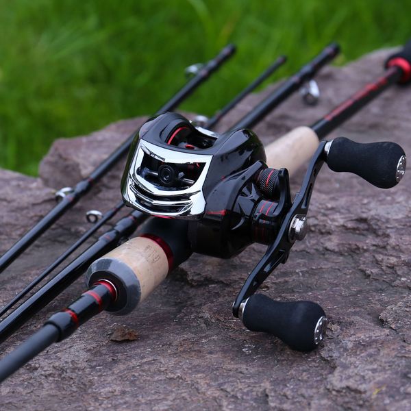 

sougayilang 4-pieces portable fishing rod combon fiber body fishing rod with 17+1bb baitcasting reel rod combo tackle tools